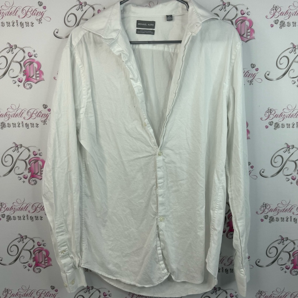Michael Kors button up long sleeve shirt collar White Casual Button Down Shirt